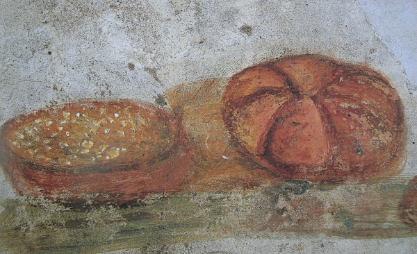 Pompei, affresco del pane (h 0,20 m - larg 0,36 m) - provenienza sconosciuta