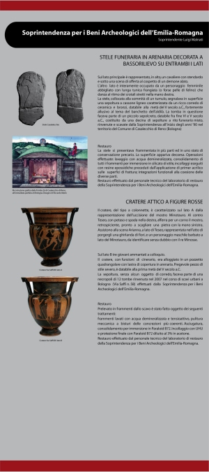 Il pannello che presenta i due reperti 'prestati' a Restauro dalla nostra Soprintendenza