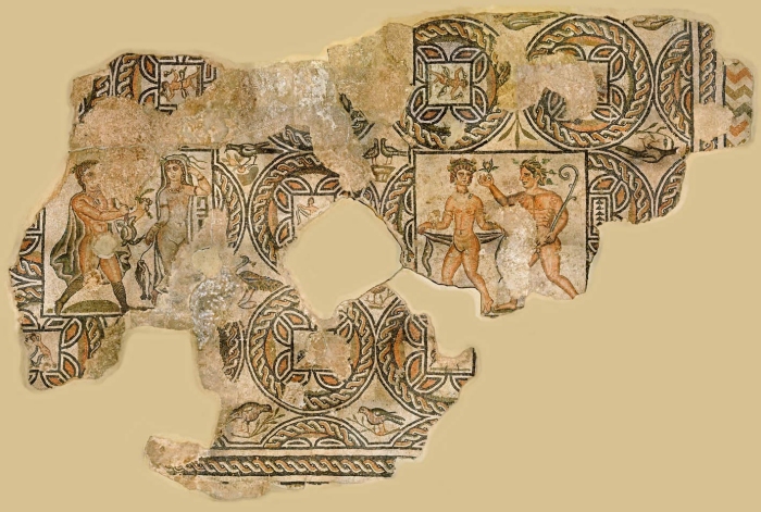 Vedita d'insieme del mosaico policromo rinvenuto a Reggio Emilia