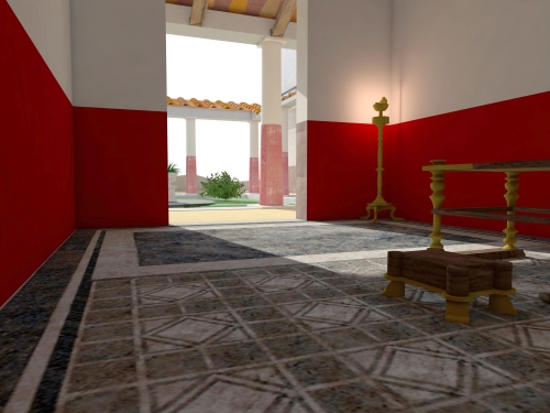 Ipotesi ricostruttiva dell'interno della domus dei mosaici