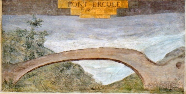 Castello di Spezzano - L'affresco cinquecentesco che raffigura il Ponte del Diavolo