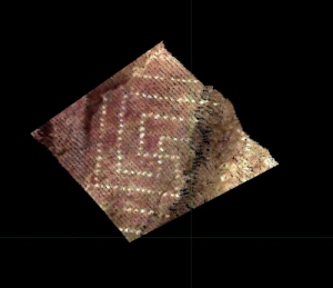 Particolare della decorazione a svastica del pavimento in opus signinum ottenuto dalla nuvola di punti 3D con il dato colore di ciascun punto